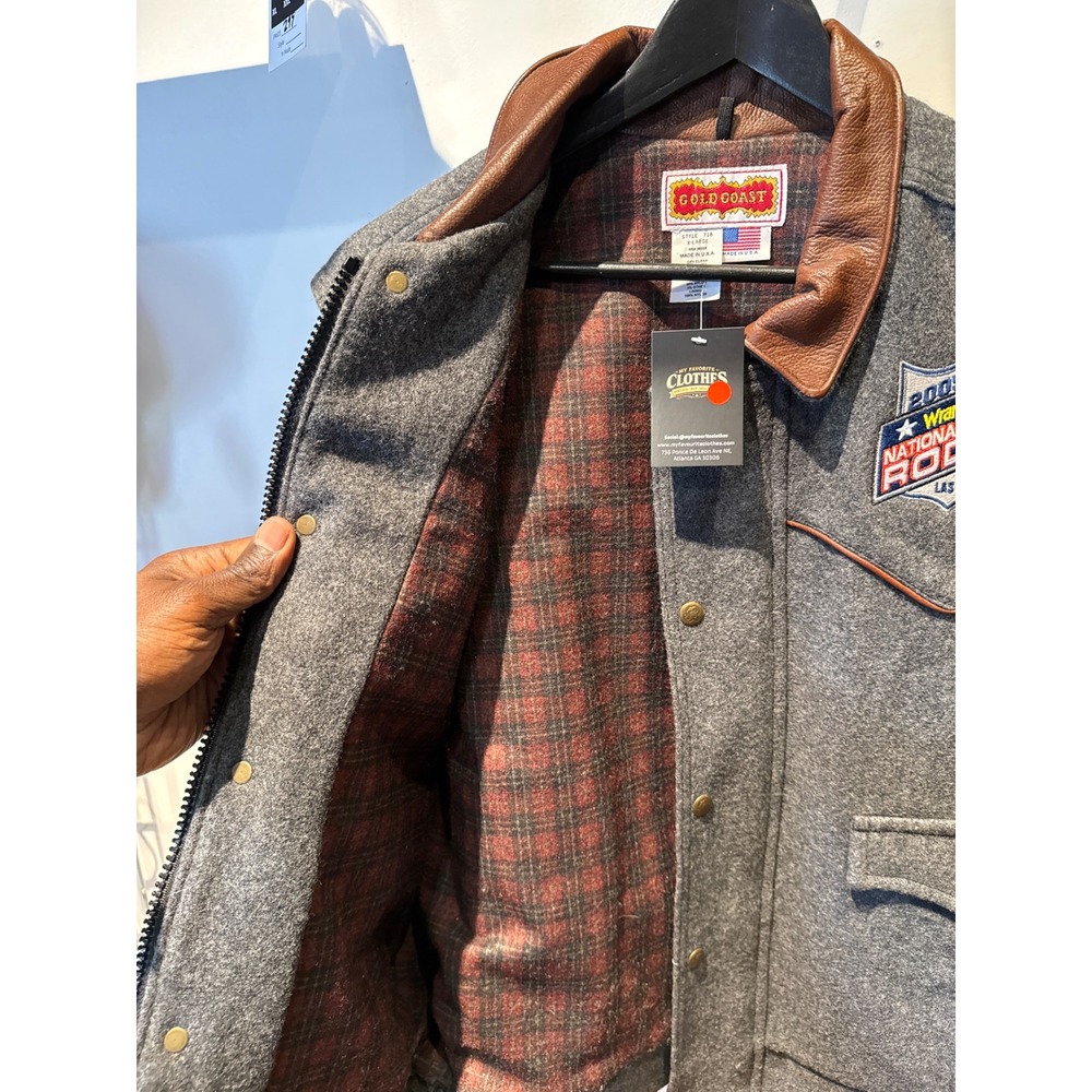 Gold Coast Mens 2005 Wrangler National Finals Rodeo Wool Leather Vest Grey XL - Picture 5 of 5